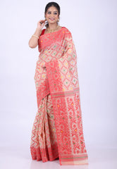 Beige Dhakai Jamdani Cotton Saree without Blouse Piece - Adi Akshoy & Co.