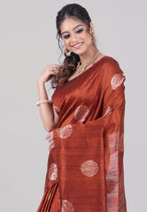 Maroon Pure Tussar Silk Saree with Blouse Piece - Adi Akshoy & Co.