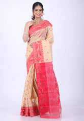 Beige Dhakai Jamdani Cotton Saree without Blouse Piece - Adi Akshoy & Co.