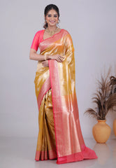 Golden Yellow Tissue Silk Saree with Blouse Piece - Adi Akshoy & Co.