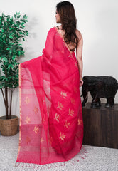 Rani Pink Handloom Saree With Blouse Piece - Adi Akshoy & Co.