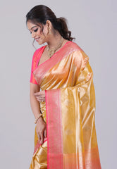 Golden Yellow Tissue Silk Saree with Blouse Piece - Adi Akshoy & Co.