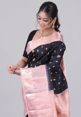Black Pure Kanjivaram Silk Saree with Blouse Piece - Adi Akshoy & Co.