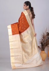 Rust Colour Pure Kanjivaram Silk Saree with Blouse Piece - Adi Akshoy & Co.