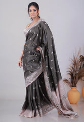 Gray Tussar Silk Saree with Blouse Piece - Adi Akshoy & Co.
