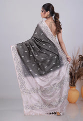 Gray Tussar Silk Saree with Blouse Piece - Adi Akshoy & Co.