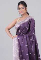 Violet Tussar Silk Saree with Blouse Piece - Adi Akshoy & Co.