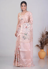 Peach Tussar Silk Saree with Blouse Piece - Adi Akshoy & Co.