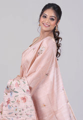 Peach Tussar Silk Saree with Blouse Piece - Adi Akshoy & Co.