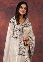 Silver Colour Tissue Kantha Silk Saree With Blouse Piece - Adi Akshoy & Co.