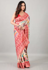 Beige Pure Tussar Kantha Silk Saree With Blouse Piece - Adi Akshoy & Co.