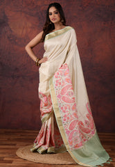 Tussar Colour Kantha Silk Saree With Blouse Piece - Adi Akshoy & Co.