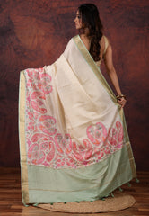 Tussar Colour Kantha Silk Saree With Blouse Piece - Adi Akshoy & Co.