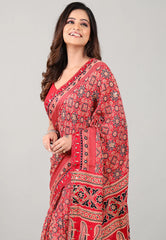 Red Pure Modal Work Silk Saree With Blouse Piece - Adi Akshoy & Co.