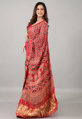 Red Pure Modal Work Silk Saree With Blouse Piece - Adi Akshoy & Co.