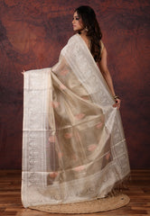Golden Silver Colour Tissue Kantha Silk Saree With Blouse Piece - Adi Akshoy & Co.