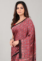 Red Pure Modal Work Silk Saree With Blouse Piece - Adi Akshoy & Co.