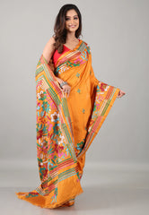 Orange Kantha Silk Saree with Blouse Piece - Adi Akshoy & Co.