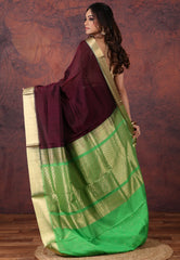 Wine Colour Sico Handloom Saree With Blouse Piece - Adi Akshoy & Co.