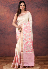 Beige Kantha Silk Saree with Blouse Piece - Adi Akshoy & Co.