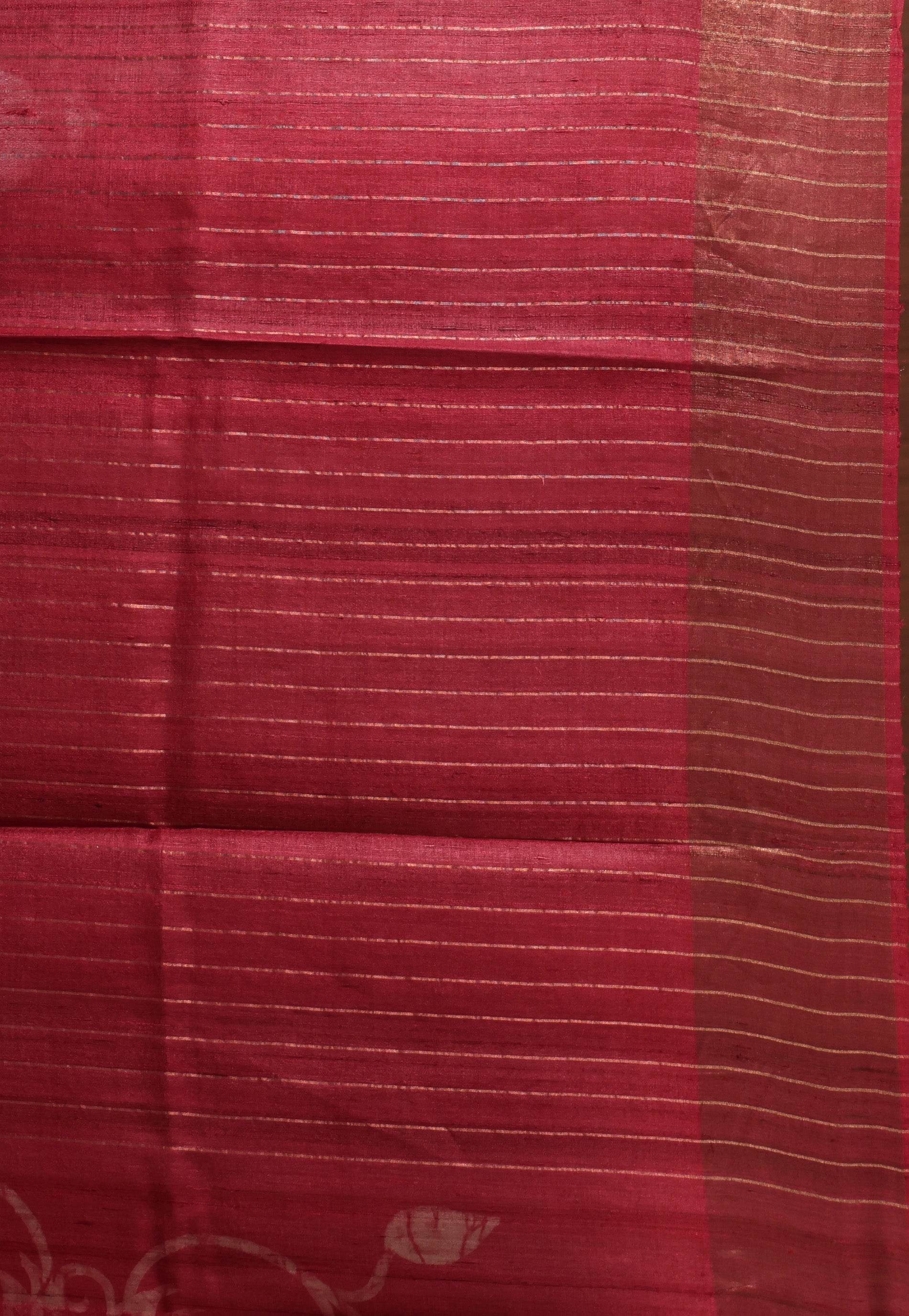 Red Tussar Silk Saree with Blouse Piece - Adi Akshoy & Co.