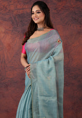 Sea Green Kantha Silk Saree with Blouse Piece - Adi Akshoy & Co.