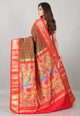 Cross Brown Pure Paithani Silk Saree With Blouse Piece - Adi Akshoy & Co.