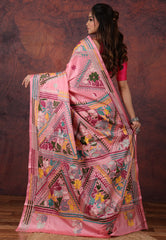 Pink Kantha Silk Saree with Blouse Piece - Adi Akshoy & Co.