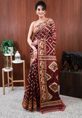 Maroon Dhakai Jamdani Cotton Saree without Blouse Piece - Adi Akshoy & Co.