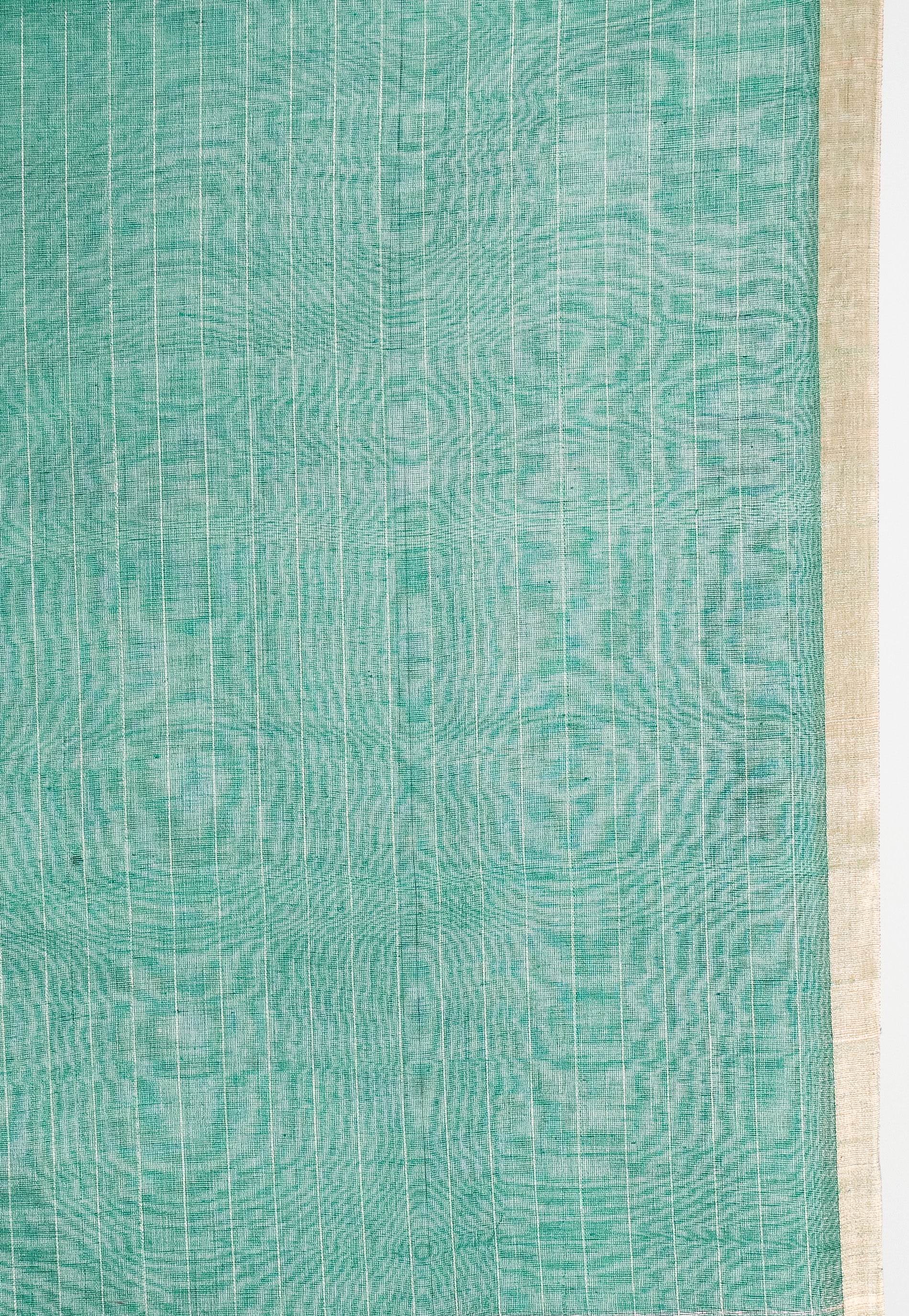 Bottle Green Kora Handloom Pure Silk Saree With Blouse Piece - Adi Akshoy & Co.