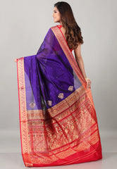 Blue Sico Handloom Saree With Blouse Piece - Adi Akshoy & Co.