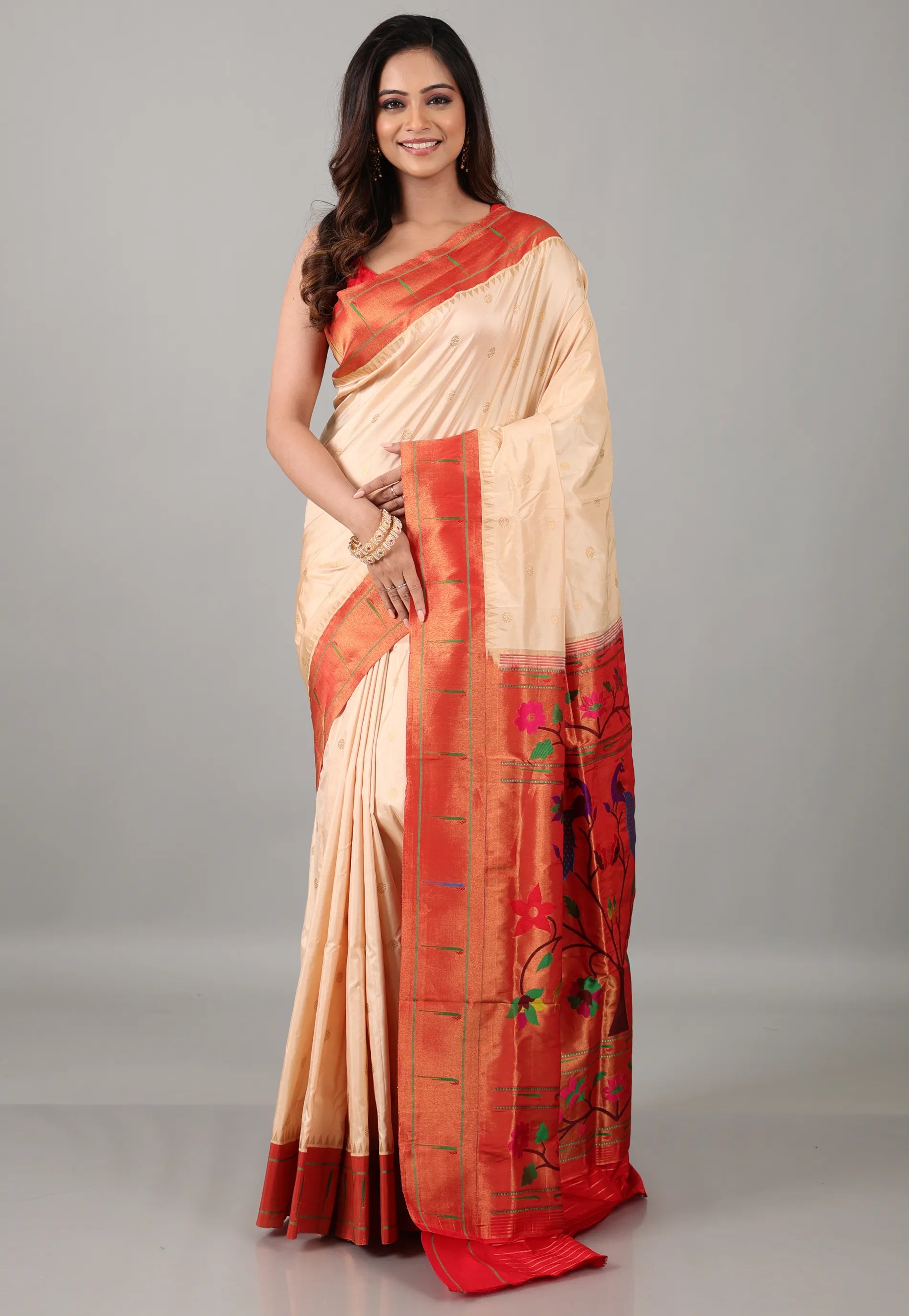 Tussar Colour Pure Paithani Silk Saree With Blouse Piece - Adi Akshoy & Co.