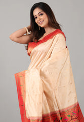 Tussar Colour Pure Paithani Silk Saree With Blouse Piece - Adi Akshoy & Co.