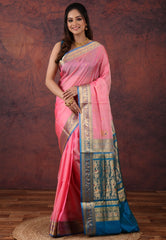 Pink Sico Handloom Saree With Blouse Piece - Adi Akshoy & Co.