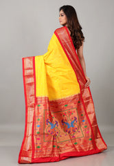 Yellow Pure Paithani Silk Saree With Blouse Piece - Adi Akshoy & Co.