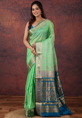 Green Sico Handloom Saree With Blouse Piece - Adi Akshoy & Co.
