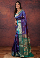 Cross Blue Sico Handloom Saree With Blouse Piece - Adi Akshoy & Co.