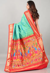 Cross Green Pure Paithani Silk Saree With Blouse Piece - Adi Akshoy & Co.