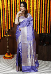 Mauve Pure Silk Banarasi Saree with Blouse Piece - Adi Akshoy & Co.