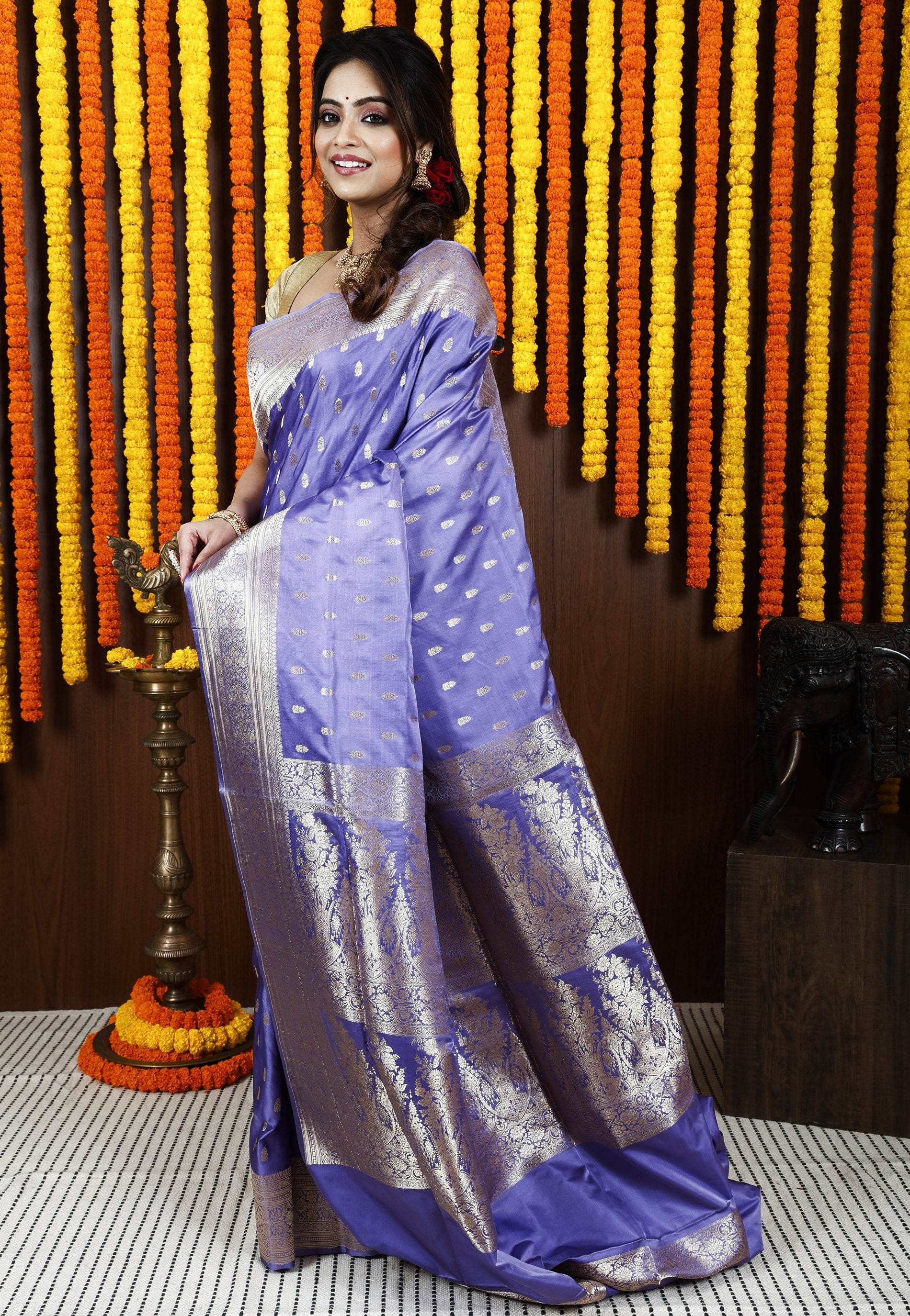 Mauve Pure Silk Banarasi Saree with Blouse Piece - Adi Akshoy & Co.