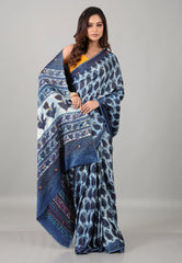 Blue Pure Modal Work Silk Saree With Blouse Piece - Adi Akshoy & Co.