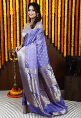 Mauve Pure Silk Banarasi Saree with Blouse Piece - Adi Akshoy & Co.