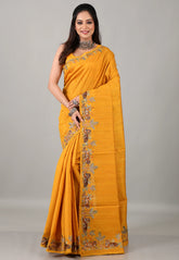Yellow Kantha Silk Saree with Blouse Piece - Adi Akshoy & Co.
