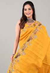 Yellow Kantha Silk Saree with Blouse Piece - Adi Akshoy & Co.