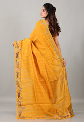 Yellow Kantha Silk Saree with Blouse Piece