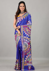 Blue Kantha Silk Saree with Blouse Piece - Adi Akshoy & Co.