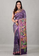 Purple Kantha Silk Saree with Blouse Piece - Adi Akshoy & Co.