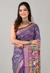 Purple Kantha Silk Saree with Blouse Piece - Adi Akshoy & Co.