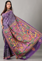 Purple Kantha Silk Saree with Blouse Piece - Adi Akshoy & Co.