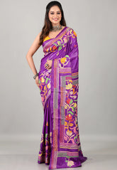 Purple Kantha Silk Saree with Blouse Piece - Adi Akshoy & Co.